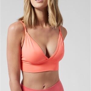 Athleta Aurora Triangle Bra Small D-DD Coral Pink Ribbed V-Neck Longline